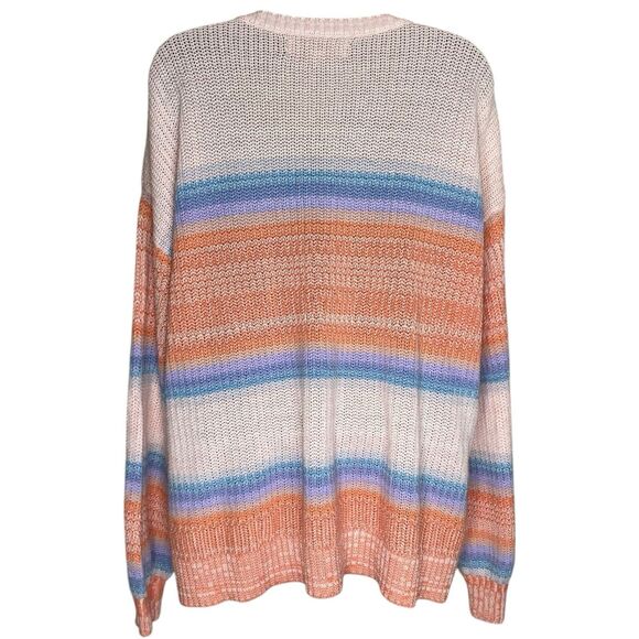 Loft Sweater Womens L Pastel Striped V-Neck Pullover Boho Preppy Slouchy Casual - Picture 4 of 11